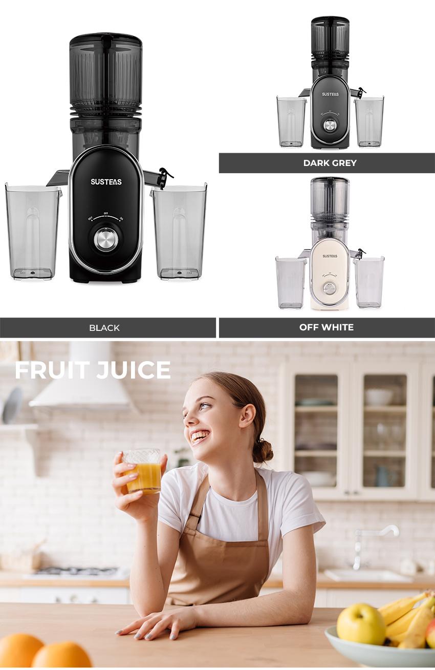 SUSTEAS Juicer Machines, Cold Press Juicer with 5.3'' Large Chute, Slow Masticating, Fits Whole Fruits & Veggies, High Yield, Easy to Clean