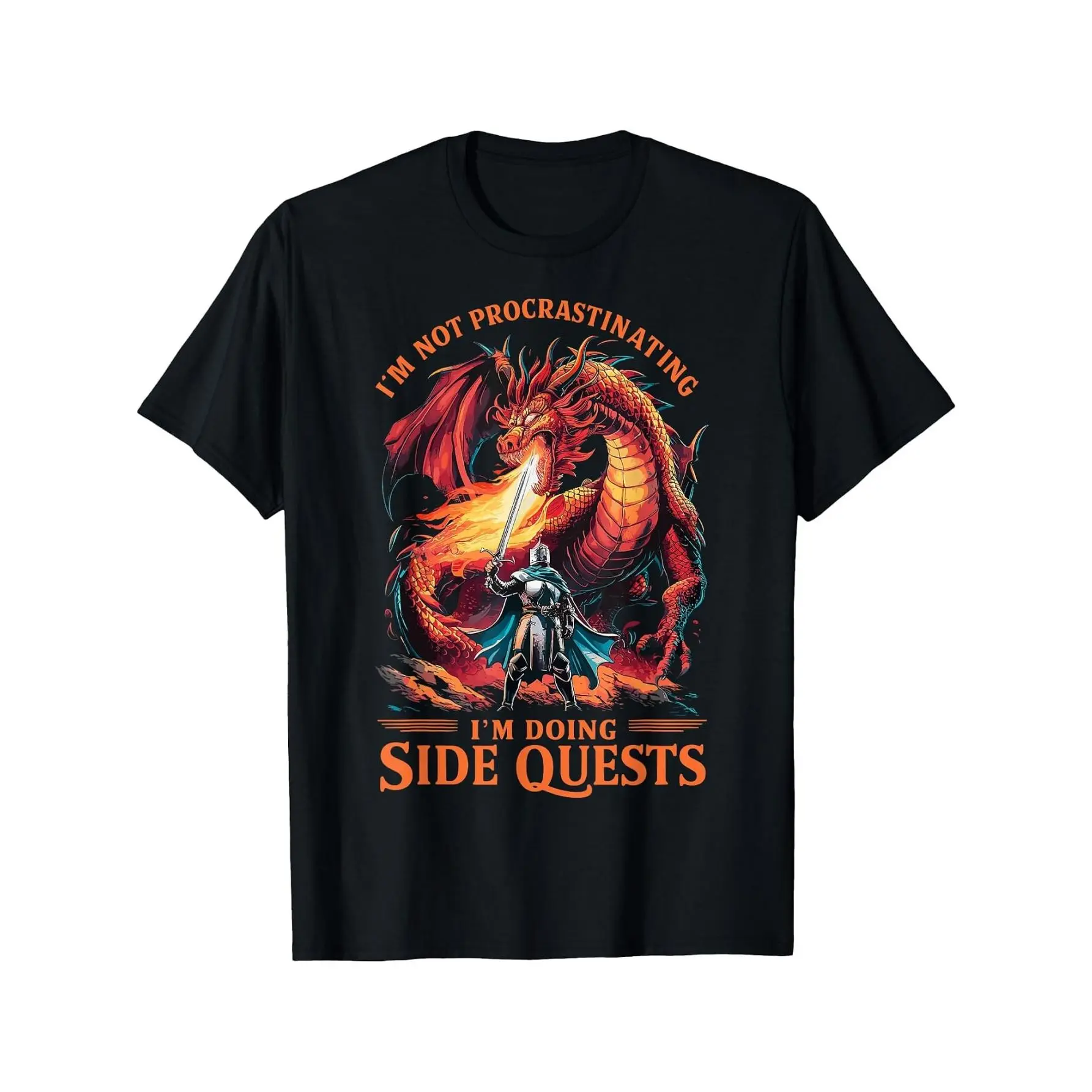 Unisex RPG Gamer T-Shirt - Black - Short Sleeve - Crew Neck - Fantasy Dragon Graphic Cotton Clothing