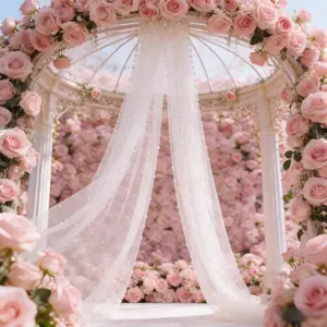 This 2-piece set features white pearl-embellished tulle with eyelets, perfect for decorating arches, dressing tables, and stage decorations. Ideal for spring outdoor weddings, parties, and Valentine's Day, Party decor