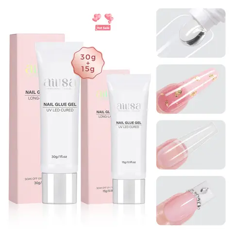 AILLSA Strong Solid Gel Nail Glue for Clear Nail Tips, Mini UV Lamp Strong Hold Cured Needed Acrylic Nails gel x nails Extension for Long Lasting Durable DIY Nail Art backtoschool sohochic, Acrylic Fake Nails, Gel X At Home