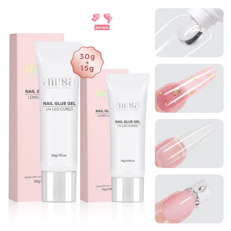 AILLSA Strong Solid Gel Nail Glue for Clear Nail Tips, Mini UV Lamp Strong Hold Cured Needed Acrylic Nails gel x nails Extension for Long Lasting Durable DIY Nail Art backtoschool sohochic, Acrylic Fake Nails, Gel X At Home