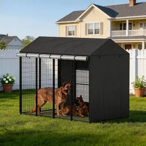 Outdoor  Dog Kennel Cover Full Coverage 4.1'Dx4.2'Wx4.4'H Crate Covers for Dog Cages 1200D Heavy Duty Waterproof with Transparent PVC Window (Cover Only)