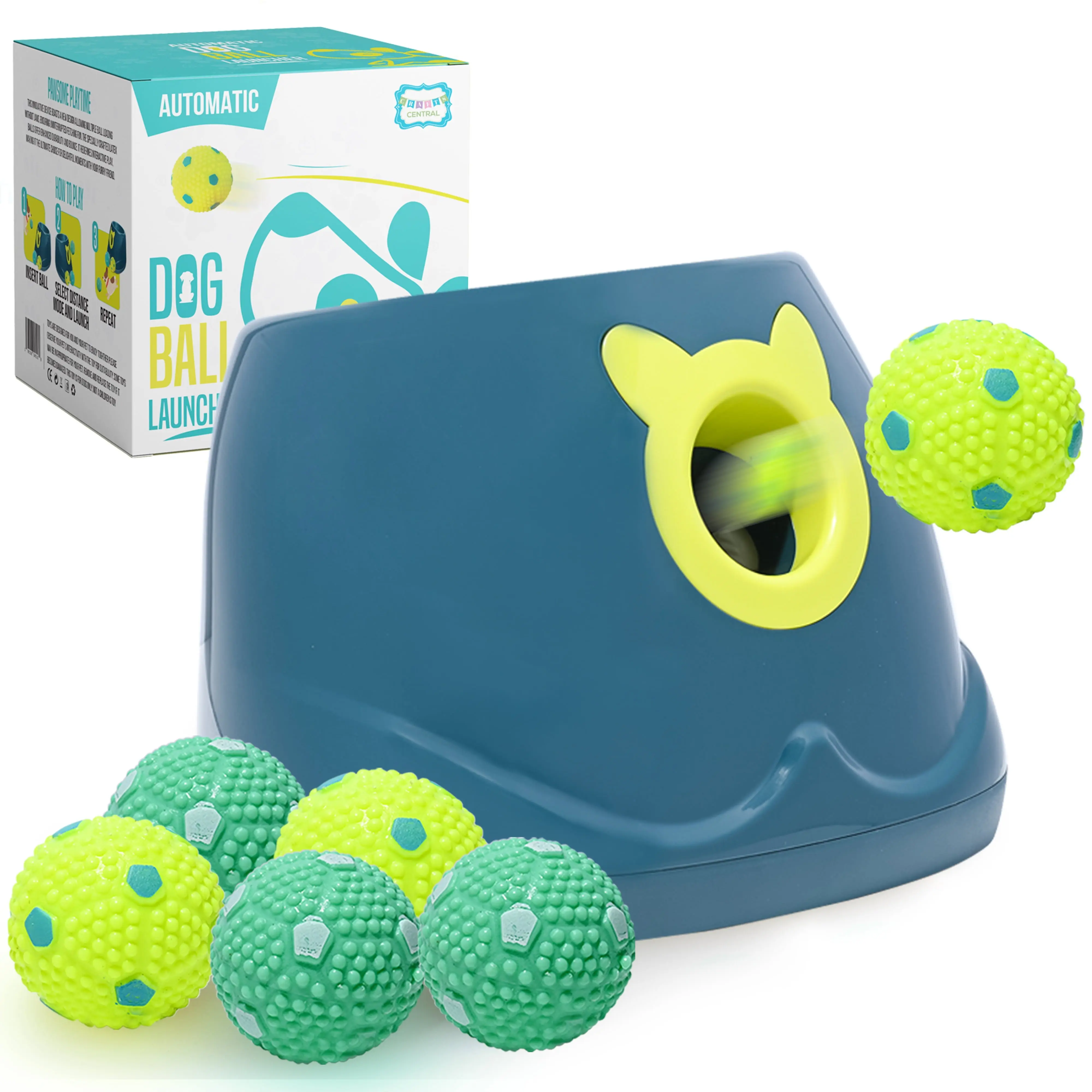 Automatic Dog Ball Launcher for Small Dogs - 4-Distance Fetch Machine + 6 Latex Balls