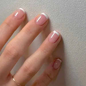 US-NAIL - 24 PCs Short French Minimalist Nails with 1 File and 1 Jelly Gel