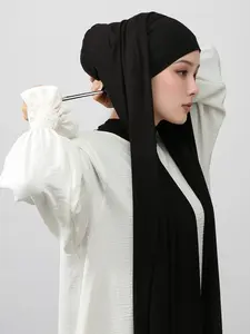 Women's Modal Jersey Hijab Scarf, Elastic Pull Ring Hat Integrated Head Wrap, Breathable Comfortable Daily Wear Hijab for Women