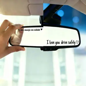Car vinyl stickers, 4-piece set (Black & White) - Warm Driving Blessings in English & Spanish, Car Rearview Mirror Ornaments, Universal Auto Interior Accessories