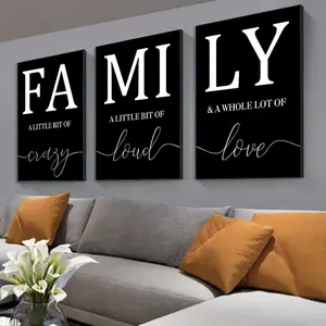 Family Canvas Poster without Frame, Unframed Art Print, 3 Counts/set Warm Family Calligraphy Series Painting, Wall Art Decor for Home Living Room Bedroom Office, Modern Home Decoration