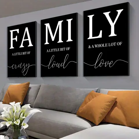 Family Canvas Poster without Frame, Unframed Art Print, Canvas Prints, 3 Counts/set Warm Family Calligraphy Series Painting, Wall Art Decor for Home Living Room Bedroom Office, Modern Home Decoration, Decorative Artwork