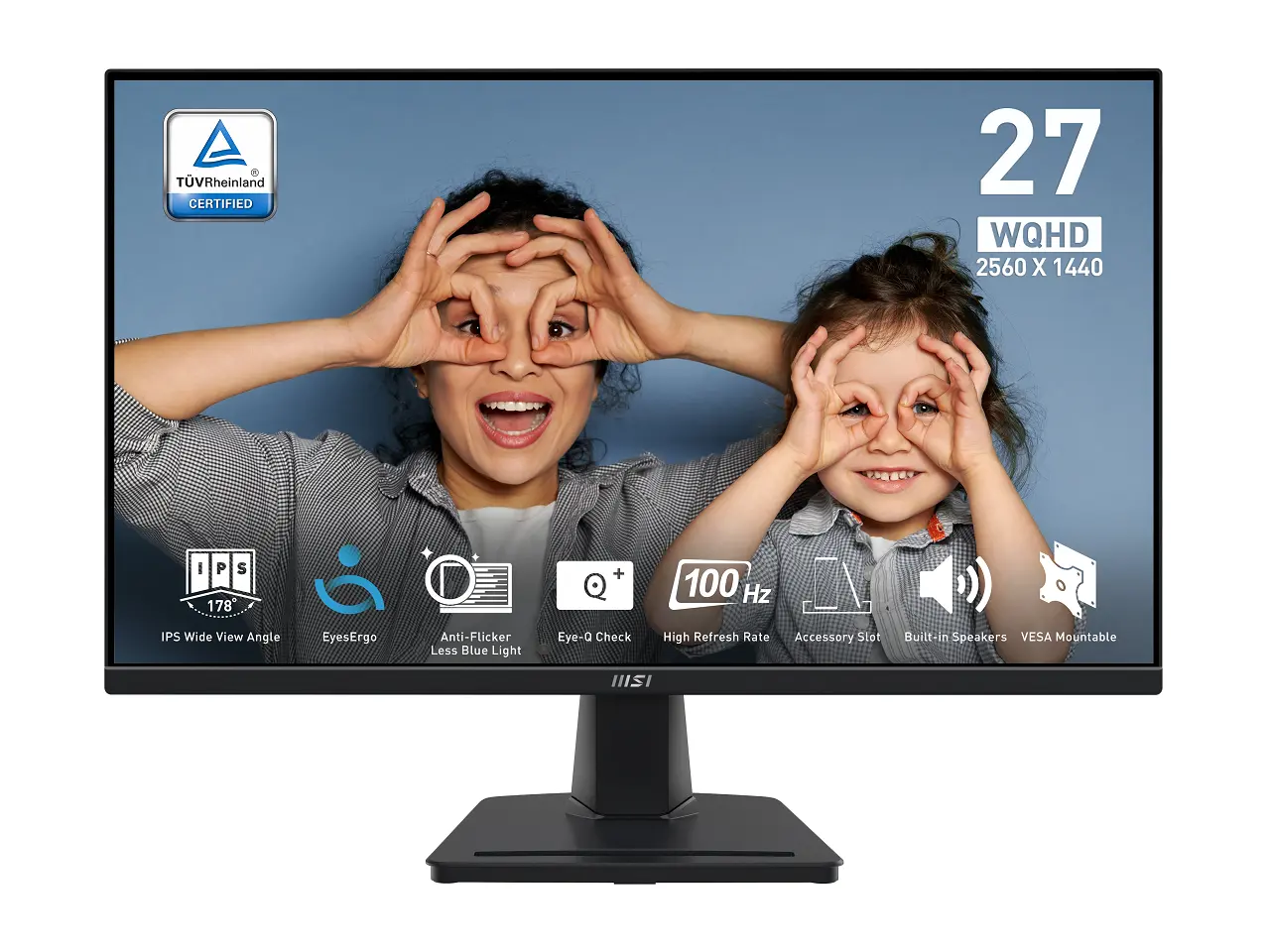 MSI PRO MP275Q 27-inch 2560 x 1440 (WQHD) IPS Panel Office Monitor, 100Hz, Eye-Friendly Screen, Free-Synch, HDMI, DP (1.2a), VESA Mountable, Tilt, Built-in Speaker, Black