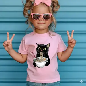 Noodle Cat Shirt, Ramen Black Cat Youth T-shirt, Sweatshirt Youth Size XS-XL Unisex