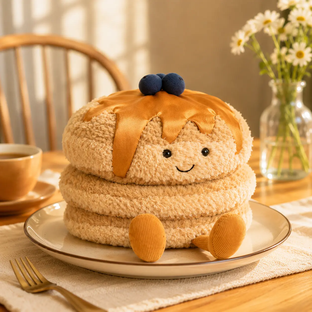 Jellycat Cozy Blueberry Pancake Plush Toy – Soft Smiling Breakfast Stack with Syrup, Cute Food Gift for Kids and Collectors