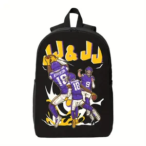 Minnesota Football Legends Backpack - Black with Purple & Yellow Graphic Print, Multiple Compartments, Padded Shoulder Straps, Durable Zipper Closure for School, Travel, College - Unisex for Teenager & Teenager, Backpack for School, Anime Manga Design, Ca
