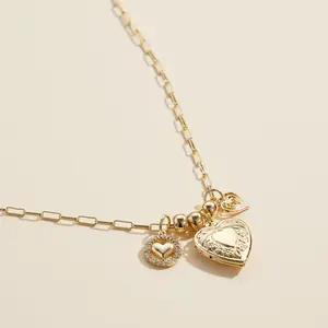 Heart Charm Locket with Paperclip Chain Necklace