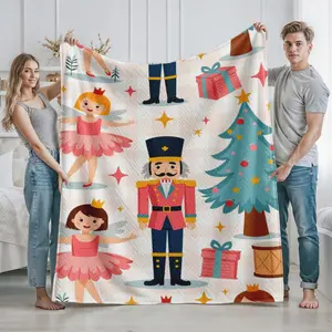 Nutcracker Ballet Print Cozy Blanket Christmas Tree Gift Wrapped Boxes Holiday Decor for Home Living Room Bed Sofa Holiday Season Winter Warmth Perfect Christmas Gift for Family Adults Teens Holiday Celebration and Seasonal Home Use
