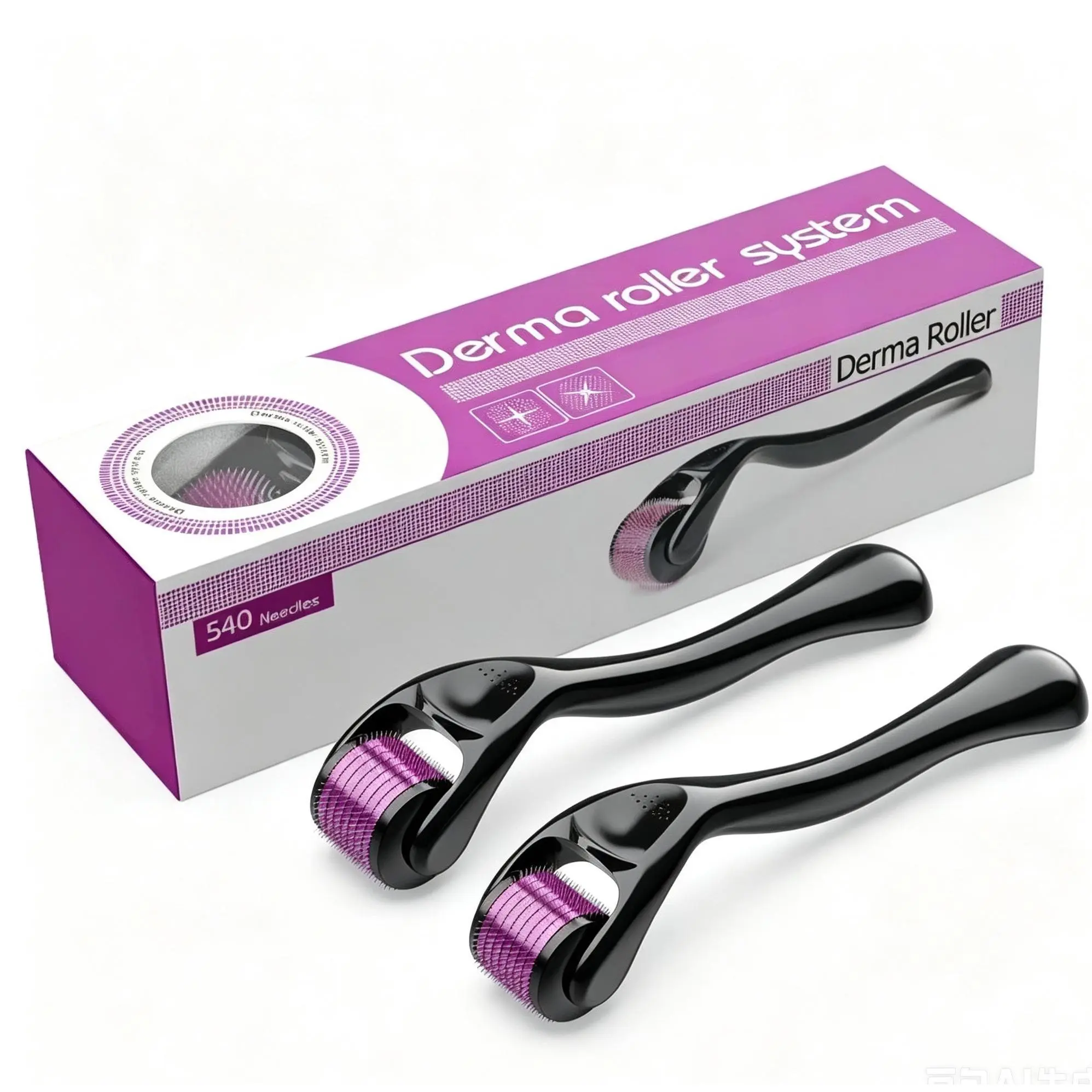 2PCS (Purple roller)Derma Roller 0.5MM Microneedling Roller for Women and Men 540 Titanium Derma Roller for Hair and Beard Microneedle Roller Dermaroller Body Beauty Roller Handle