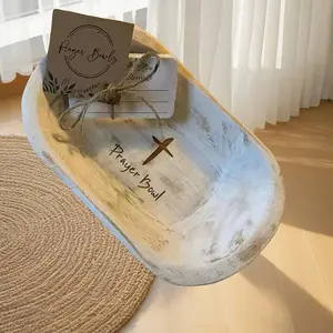 ✨ A Beautiful Place for Your Prayers. Farmhouse Dough Bowl with Cross | Daily Devotional Set with Cards | Coffee Table Decor