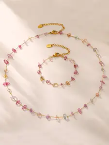 Irregular Crystal Stone Beaded Necklace & Bracelet, Fashion Jewelry for Party, Daily Clothing Decor, Trendy All-match & Exquisite Jewelry for Birthday Gift