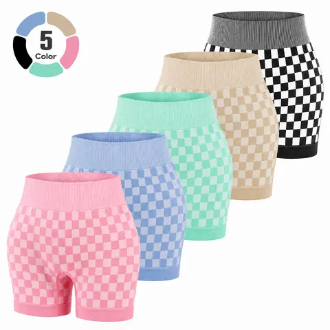 TASKWAY Women's & Men's 5-Piece Vibrant Checkered High-Waist Compression Sports Shorts Set, Flattering Sculpt Hourglass Silhouette, Colorful Checkered Designs, Endless Styling Options, Yoga Gym Wear, Gym Workout Apparel, Shorts For Women