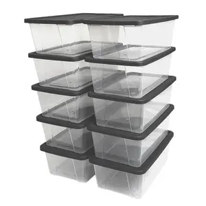 10 Pack 6 QT Clear Storage Box with Gray Lid for Toys Shoes and Office Supplies