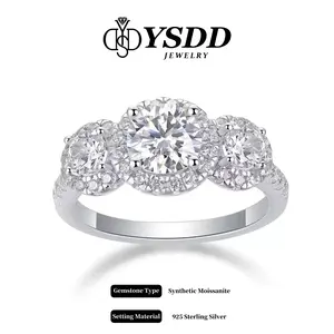 【#668】Trilogy Round Halo Engagement Ring 1.6CT vvs Synthetic Moissanite Rings in 925 Sterling Silver