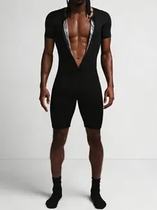 Men's Sauna Shirt & Shorts Set, Comfortable Fitness Sweat Top, Breathable Workout Suit for Gym Training, Exercise & Active Sports, Sportswear All Seasons SILVER AND BLACK