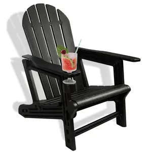Adirondack Chair, HDPE Weather Resistant Adirondack Chairs, Wooden Textured, Patio Chairs with Cup Holder, for Patio, Backyard Deck, Fire Pit & Lawn Porch(Black)