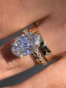 Women's Engagement Ring Set, Luxurious High-Quality Alloy Cubic Zirconia Decorated Rings, Daily Wear, Wedding Anniversary Party Gift, Jewelry Gifts
