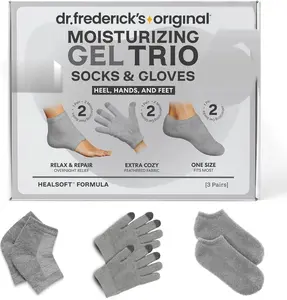 Dr. Frederick's Original Moisturizing Gel Trio – 3 Pairs of Gel Socks and Gloves – Hand and Foot Spa Gift Set for Women and Men – Self Care Kit – Heel, Full-Foot, Full-Finger – Overnight Moisturizing