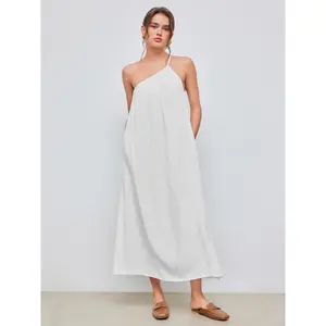 Cider [size 0-10] Asymmetrical Neck Solid Oversized Maxi Dress