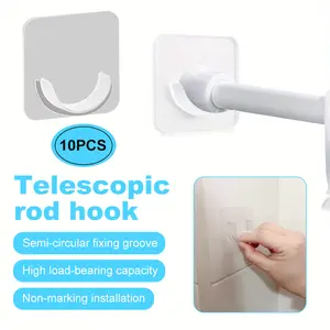 10pcs Telescopic Rod Fixing Holder, Stick-on Bracket Free Punching Clothes Rod Fixer Curtain Rod Holder, Hanging Rod Bottom Holder