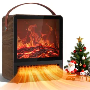 Portable Electric Fireplace Heater with 3D Realistic Flame, 800W/1500W Heat, Manual Temp Adjust, Compact for Bedroom, Living Room, Ideal for Homeowners & Office Workers