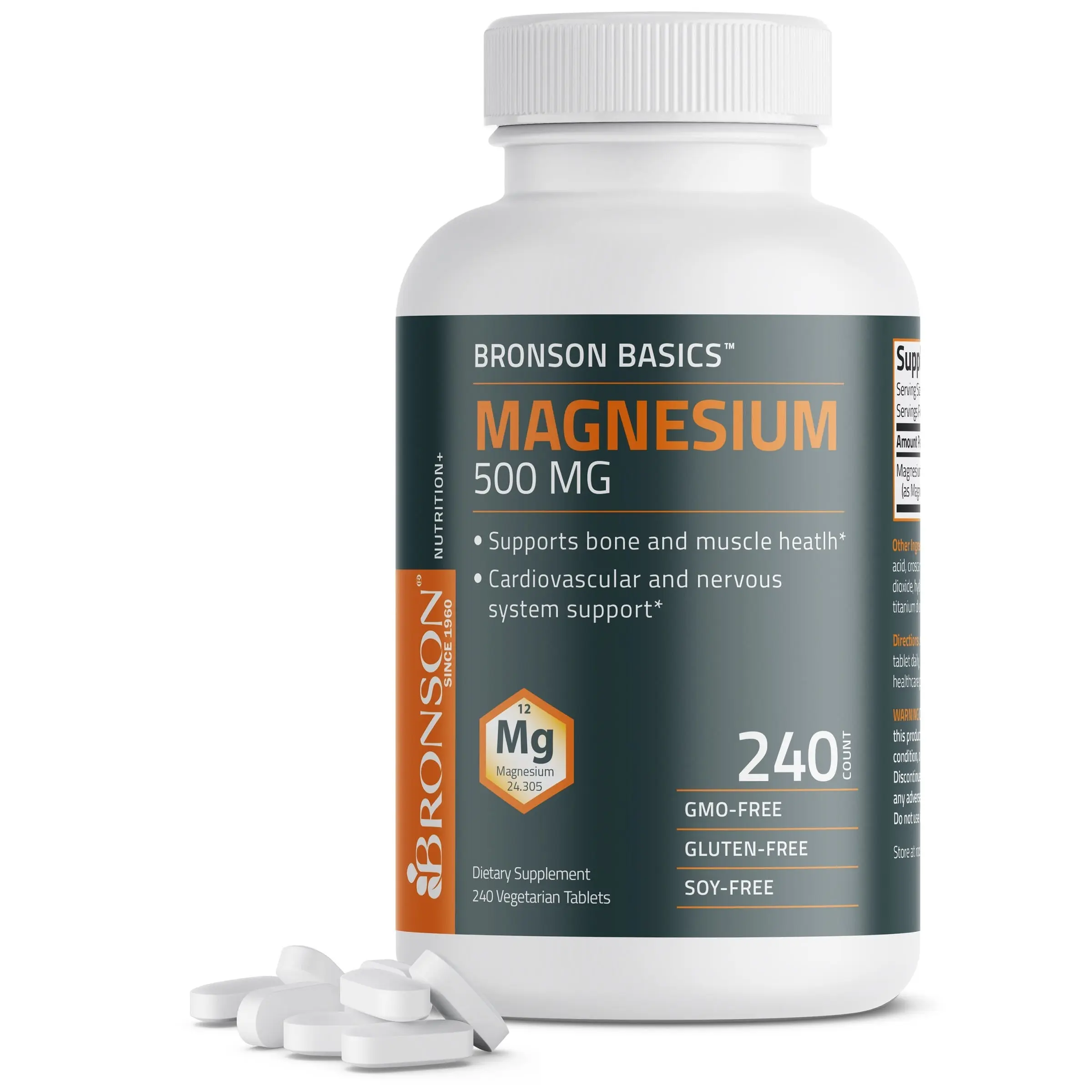Bronson Magnesium 500 MG Daily Supplement - Non-GMO, Vegetarian Tablets for Bone & Muscle Health, Sleep Support, 240-Count Health Aid
