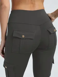 Women's High-Waisted Elastic Slim-Fit Yoga Workout Pants, Quick-Dry Multi-Pocket Leggings With Pocket for Fitness, Running & Gym, Athleisure Style Bottoms for Spring & Fall, Fitness Trousers, Athletic Bottoms