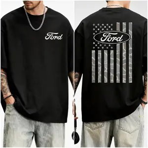 Ford Camo Flag T-Shirt – Vintage Patriotic USA Flag Graphic Tee, Camouflage Design for Classic Ford Truck Fans, Unisex American Auto Streetwear