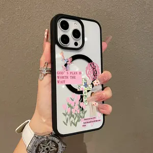 Premium Case for iPhone11/12/13/14/15/16/17promax Jesus, pink religious collage |   Ready, Anti-Fall, and Ultra-Thin Design |   Perfect for Everyday Use