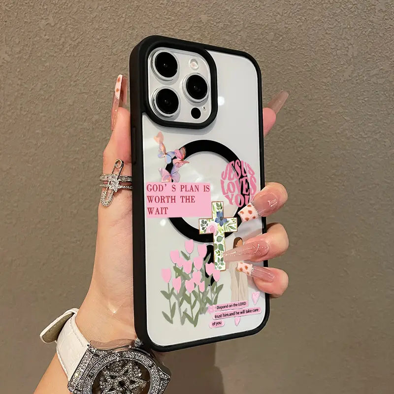 Premium iPhone 11/12/13/14/15/16/17 Pro Max Smartphone Case - Pink Religious Jesus Collage Cover, Shockproof Protection, Ultra-Thin Casing, Everyday Use Mobile Accessory