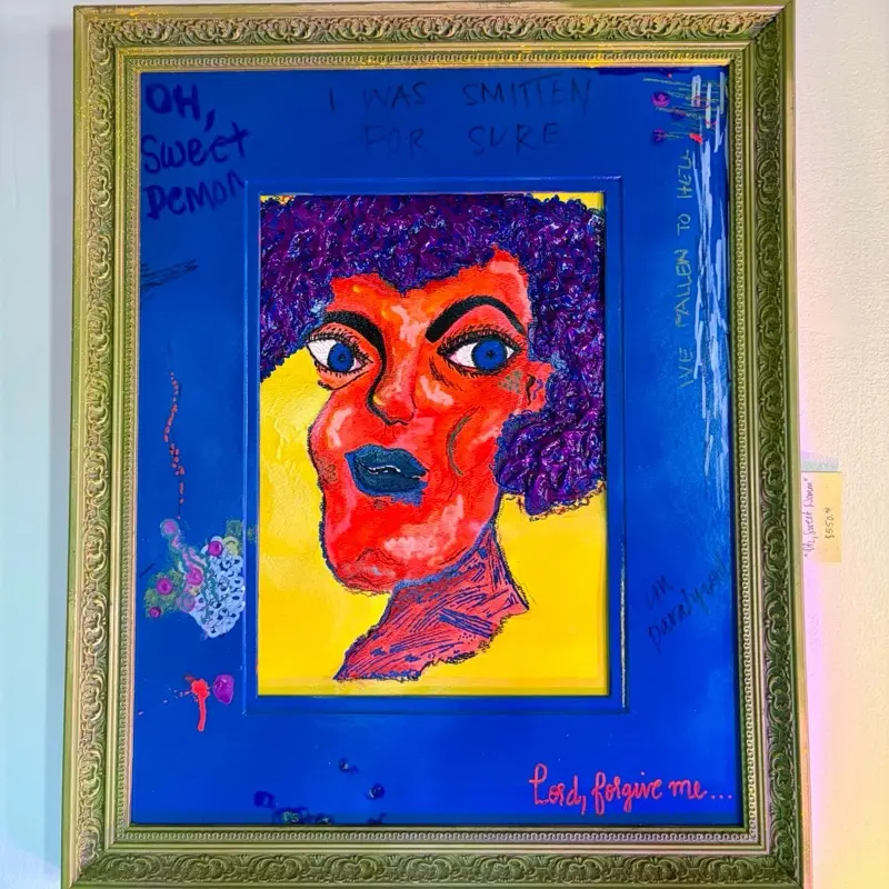 "Oh Sweet Demon" Original Framed Painting by Christy Aldiyktatur, Based on a Poem by Khalid Aldiyktatur