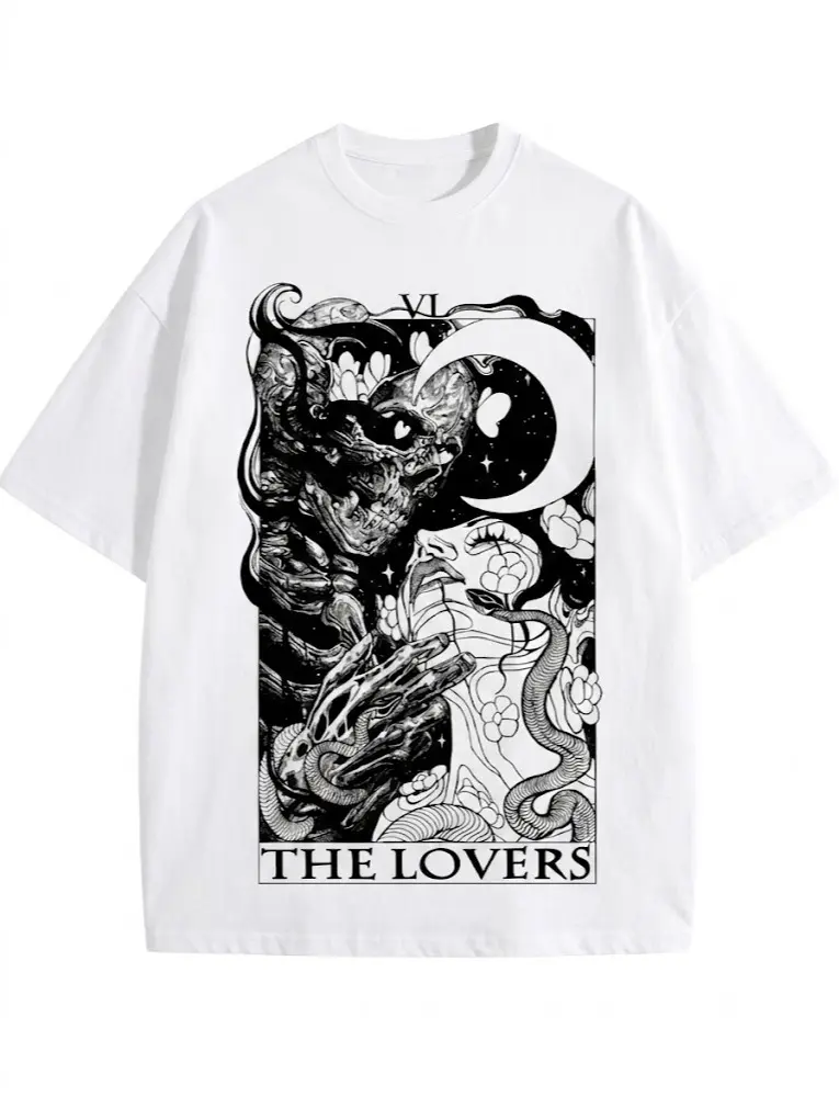 "The Lovers" Tarot Card Graphic Tee | Dark Gothic Skeleton Shirt | Alt Streetwear