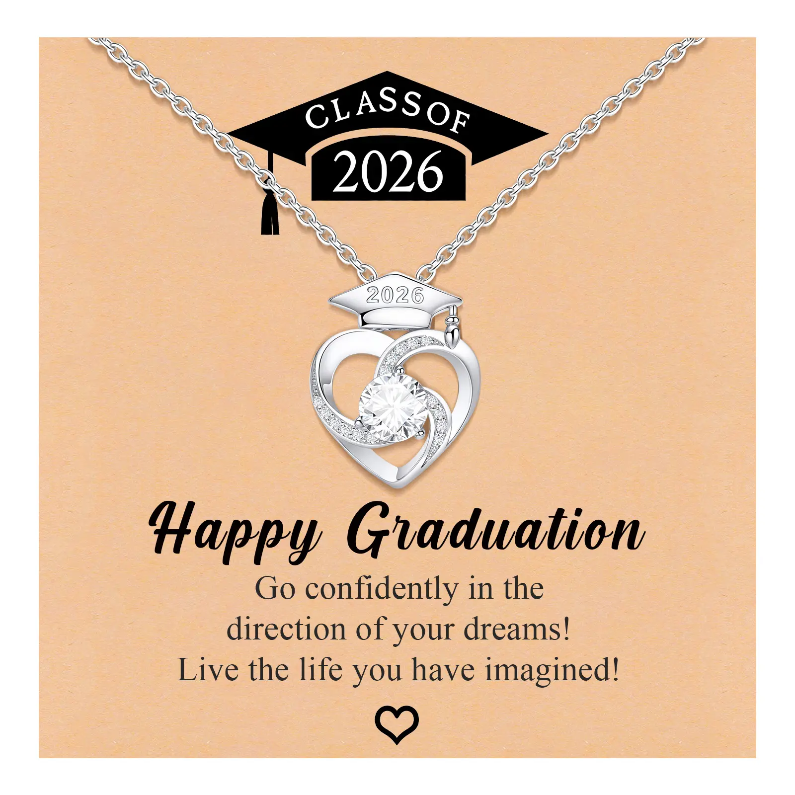 VNOX 2026 Graduation Necklace for Women, Symbolic Cap Shape Pendant with Adjustable Link Chain, Non-Tarnish Jewelry Gift for Girls, Metallic, Non Tarnish Rings