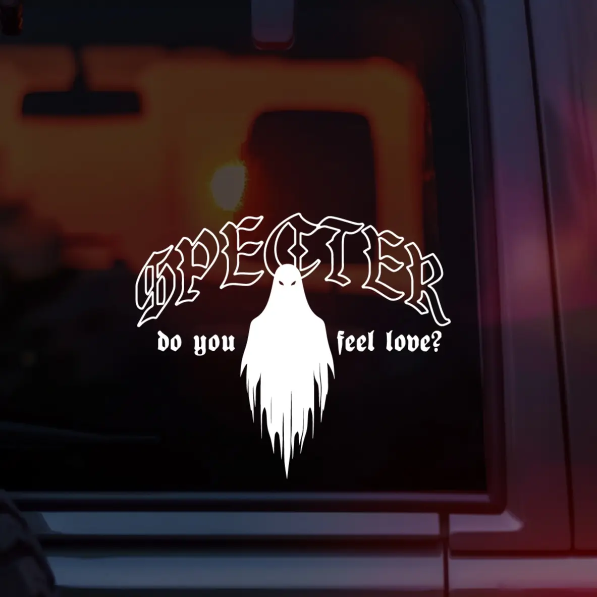 Bad Omens Vinyl Car Decal, “Specter” Gothic Font with Ghost Design & Lyric “Do You Feel Love?” Dark Aesthetic Metalcore Decal for Cars, Laptops & Water Bottles, Perfect for Bad Omens Fans, Alt Girls, Alt Guys, Metalheads & Heavy Music Lovers