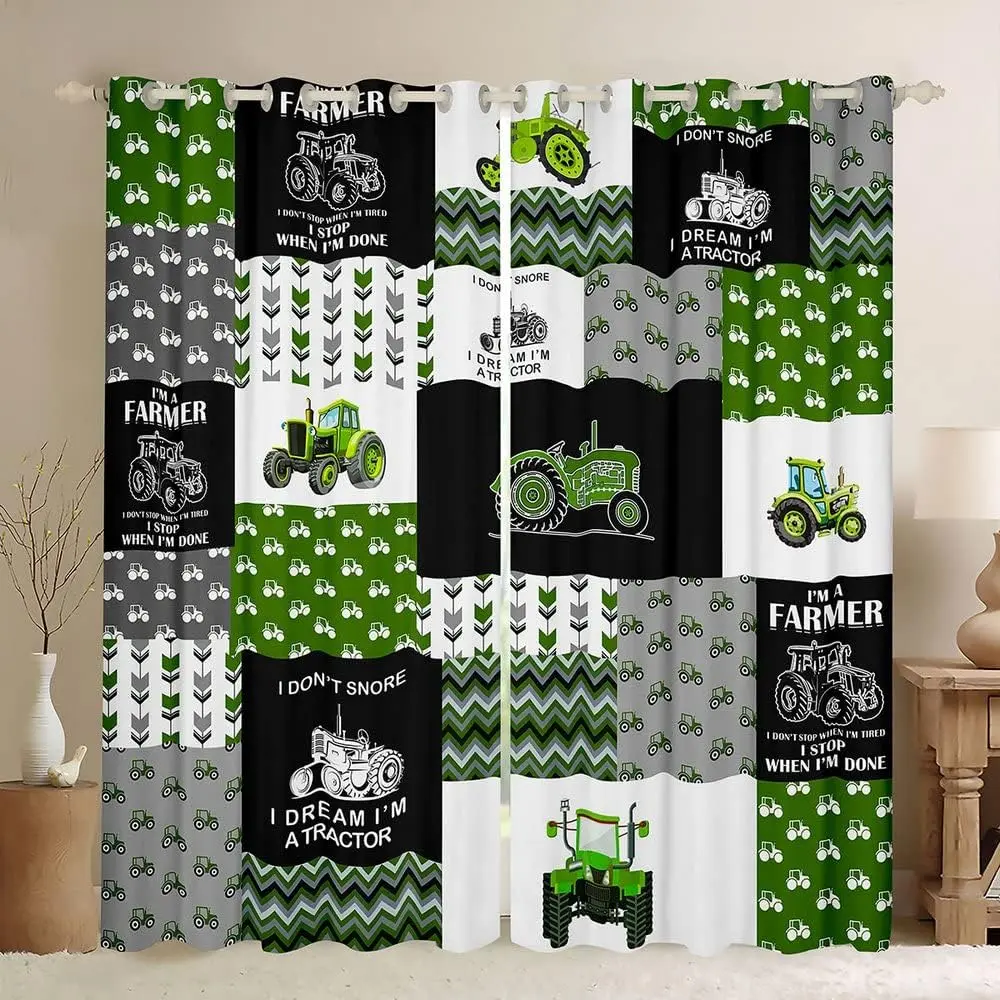 Feelyou Cartoon Farm Tractor Privacy Grommet Curtains - 30%-50% Blackout Room Decor Curtains for Truck, Harvester, Excavator Window Treatments, Room Decor Curtain