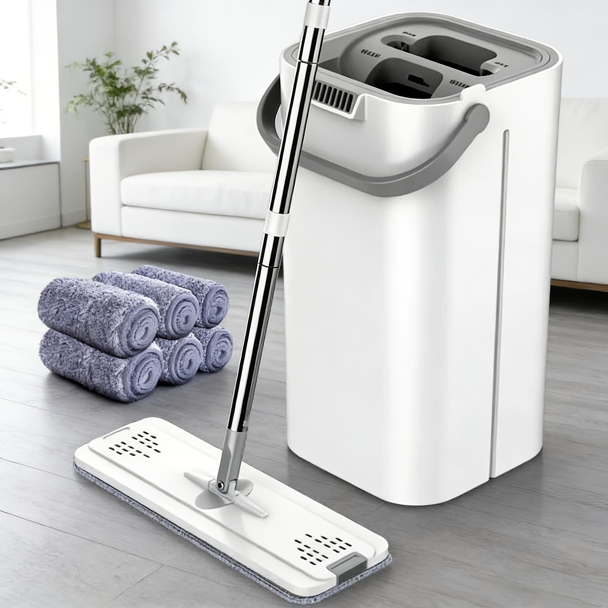 Hand Wash Free Flat Mop with Bucket And 6pcs Of Cloth for Both Dry And Wet Household Use, One Mop for Cleaning Bedrooms, Kitchens, Bathrooms, Dust Removal, And Floor Mopping