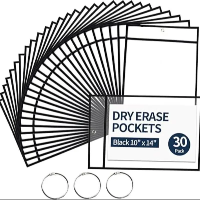 30 Pack Extra Large Reusable Dry Erase Pouches Pockets, Durable Fabric Material, Ideal for Office & School Supplies, Bulk Storage Solution
