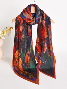 Women's Pleated Scarf, Elegant All-Over Print Shawl, Casual Fashion Wrap, Multifunctional Textured Silk Scarf, Daily Wear Accessory