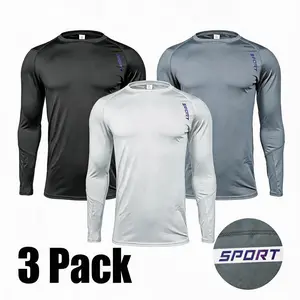 Men's 3 Pack Compression Long Sleeve Shirts, Quick Dry Moisture Wicking Athletic Tops, Slim Fit Workout T-Shirts for Gym Running Outdoor Sports
