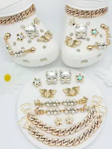 12 Piece Colorful Cat Butterfly Shoe Charms Gold Decorative Rhinestone Pearl Luxury Sweet Cool Style Fits Hole Shoes Rhinestone Shoe Decoration