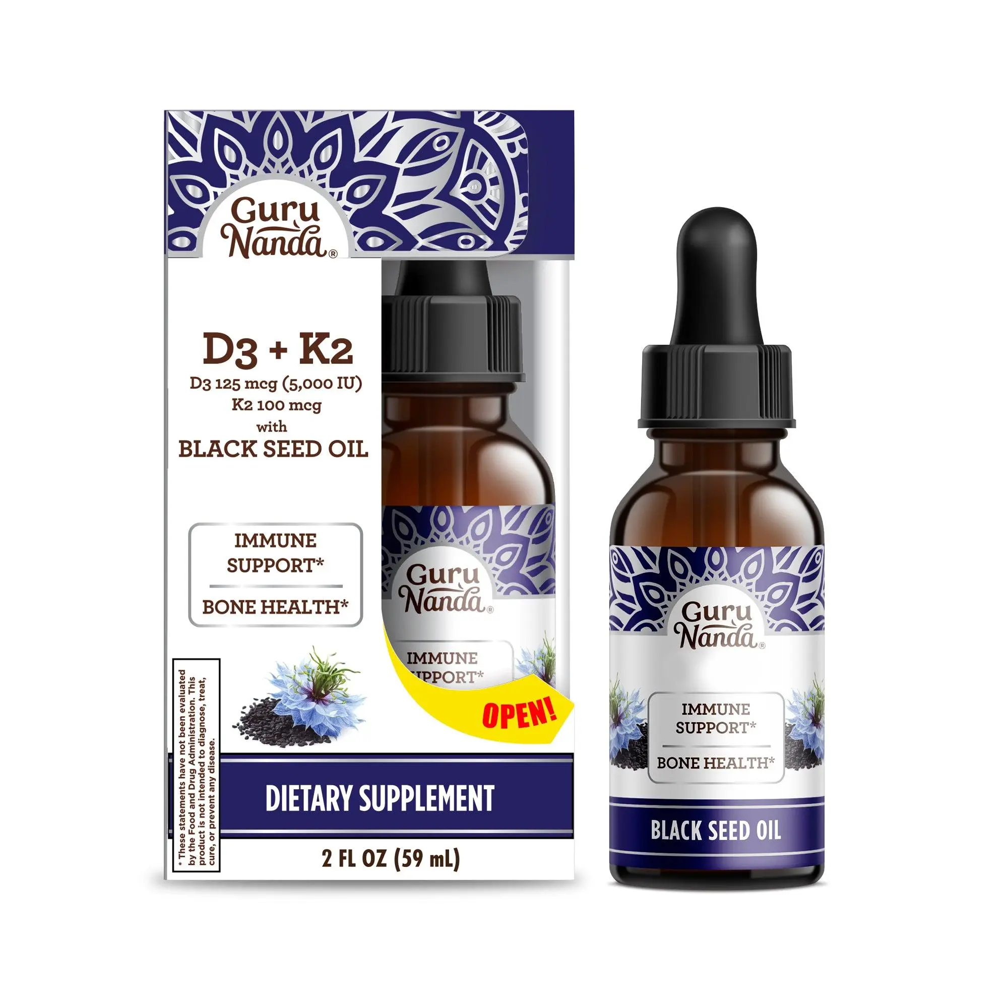 Gurunanda Cold Pressed Black Seed Oil with Vitamin D3, K2, & E Gurunanda Cold Pressed Black Seed Oil with Vitamin D3, K2, & E