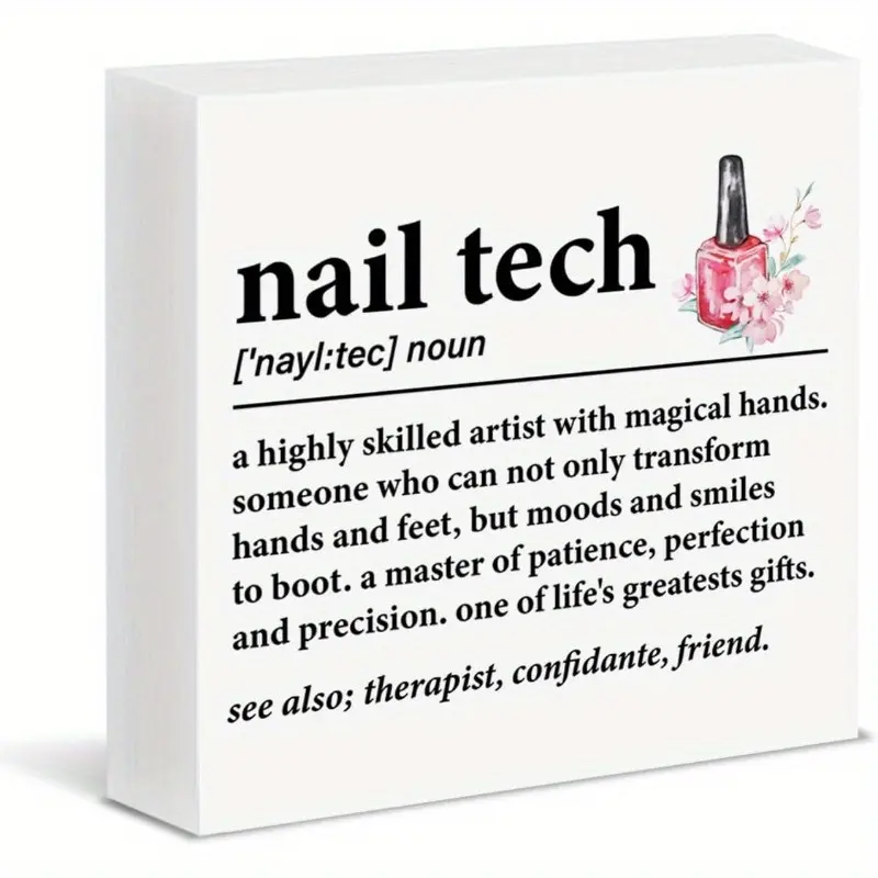 Nail Tech Gifts, Gifts for Nail Artist Technician Manicurist Wood Block Sign Salon Beauty Room Decor 5x5 inch