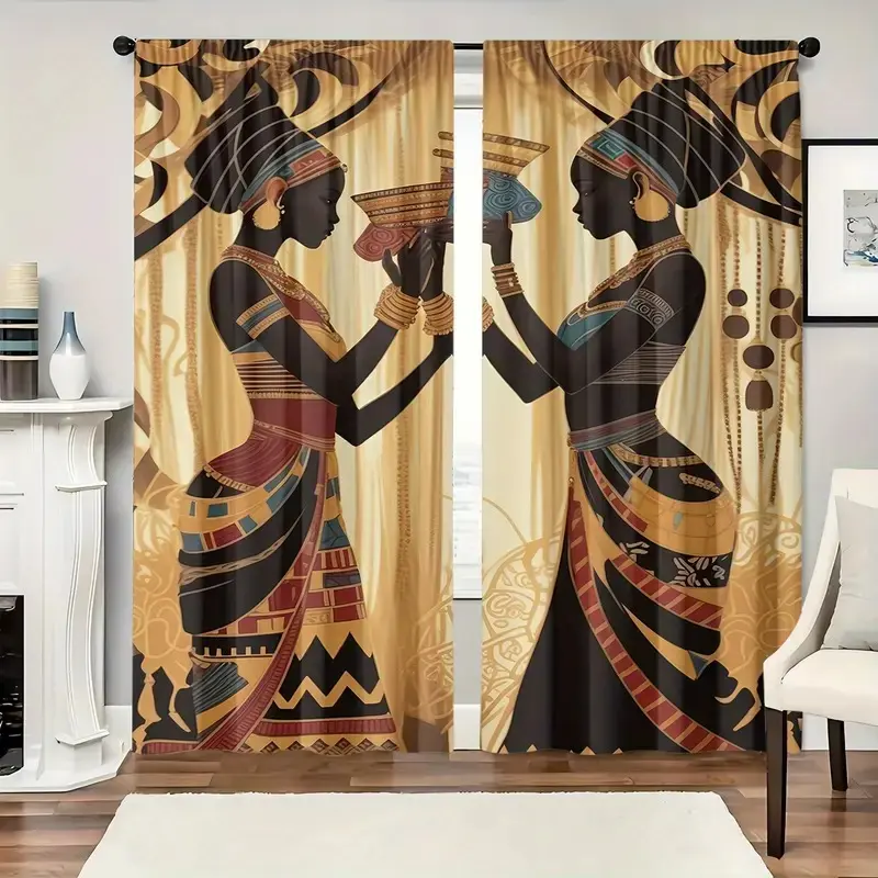 Women's Printed Polyester Curtain, High Definition African Indian Style, Suitable for Home Bedroom Decor, Durable & Stylish Design, Home Decoration Curtain, Window Curtain, Window Drapes