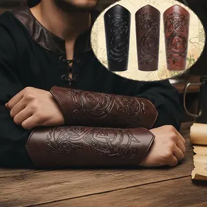 2pcs Medieval Faux Leather Wrist Guards, Dragon Embossed Viking Arm Bracers, Larp Role Play Accessories, Unisex Halloween Costume Props